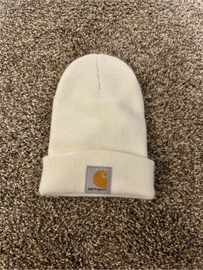 Carhartt Kids Cream Cuffed Knit Beanie with Logo Patch